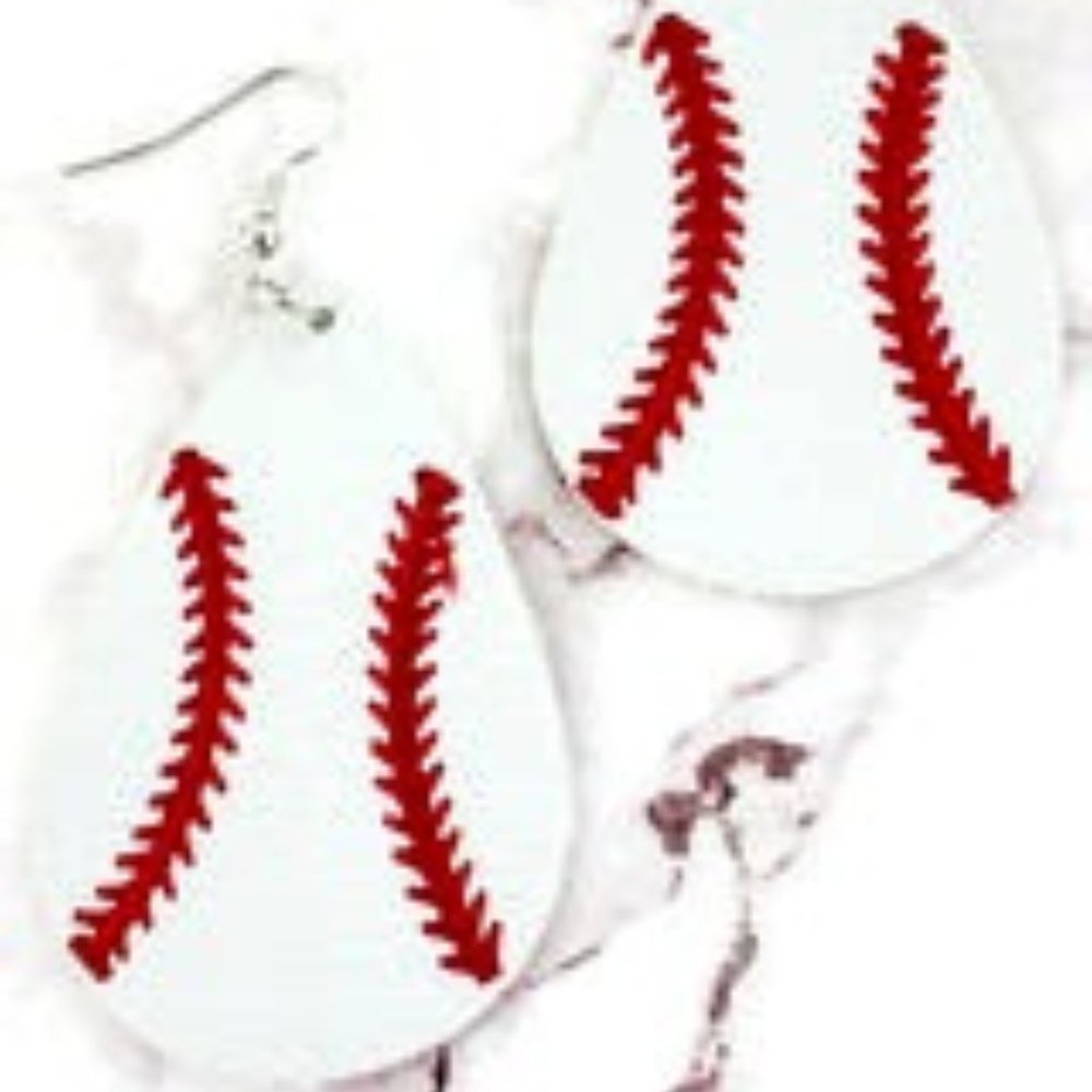 NWT Womans Teardrop  Baseball Faux Leather Earrings